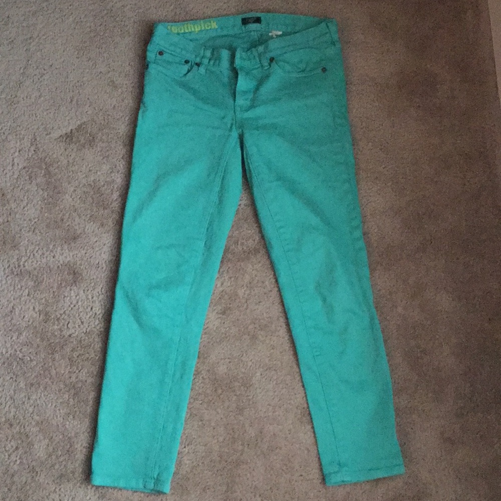 J crew toothpick teal 3/4 length jeans. Size 25